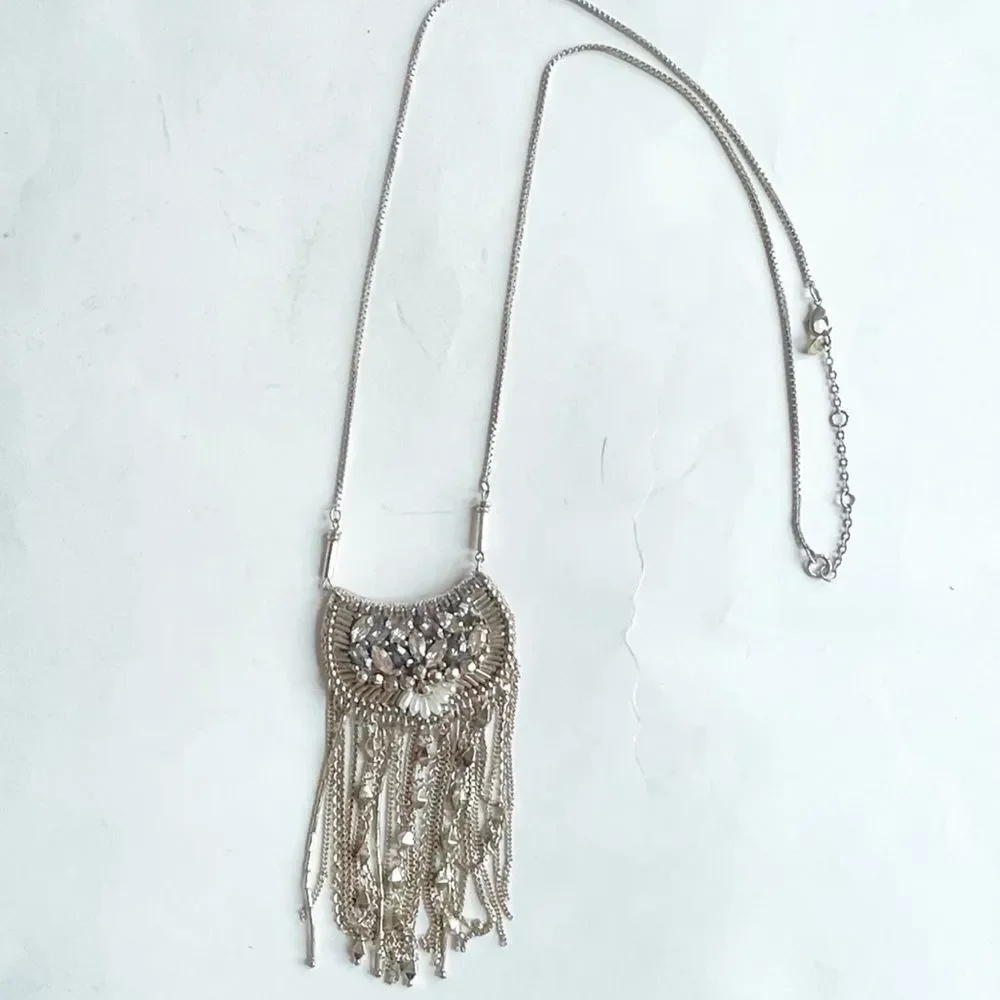 Stella & Dot Analena Pendant Sparkle Fringe Gold Adjustable Statement Necklace - Picture 6 of 7